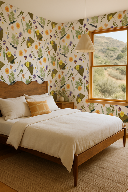Pressed Fresh Version 01 Wallpaper, yellow and lavender