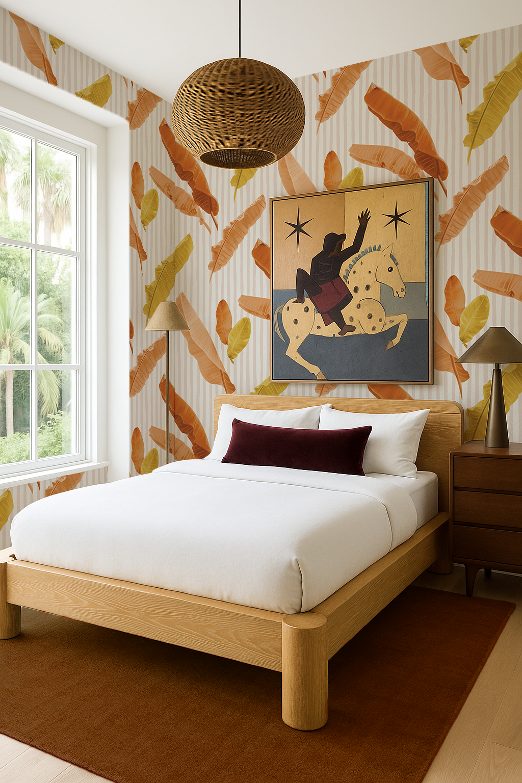 Banana Cabana Wallpaper, rust and mustard