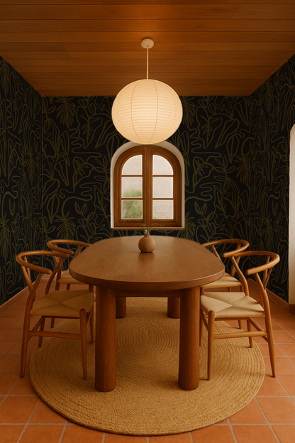 Inked Foliage Wallpaper, black & olive green