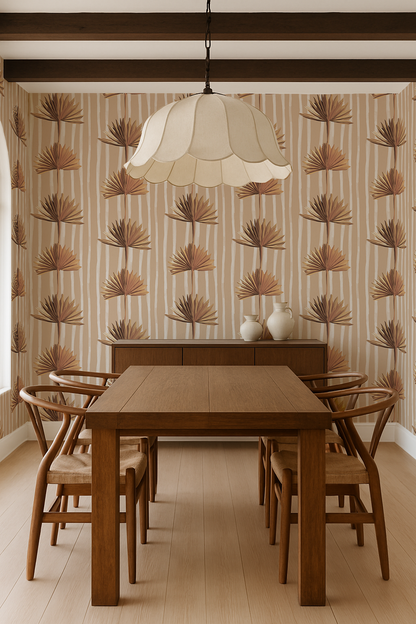 Stripey Palm Wallpaper, nude and off-white