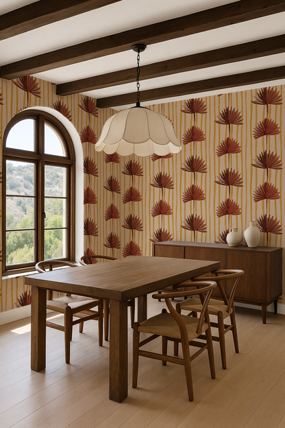 Stripey Palm Wallpaper, nude mustard and rust