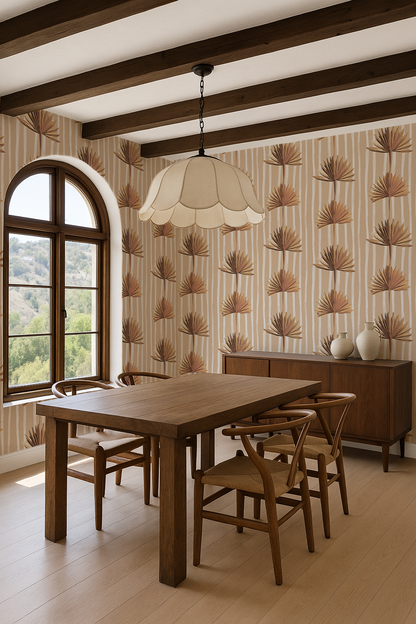 Stripey Palm Wallpaper, nude and off-white