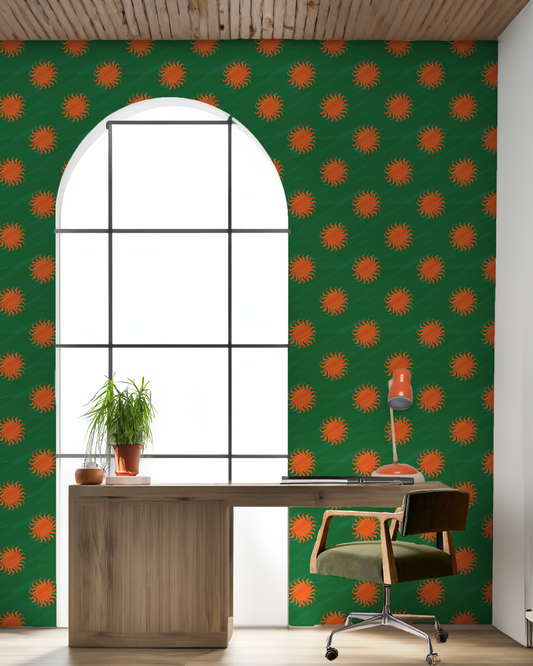 Sol Wallpaper, green and orange