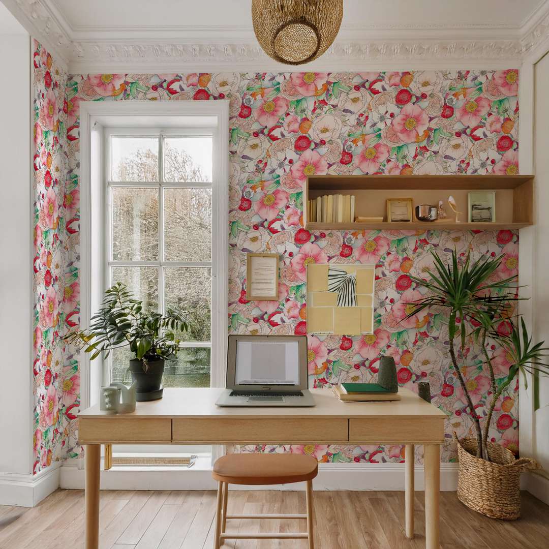 Floral Reverie Wallpaper, red
