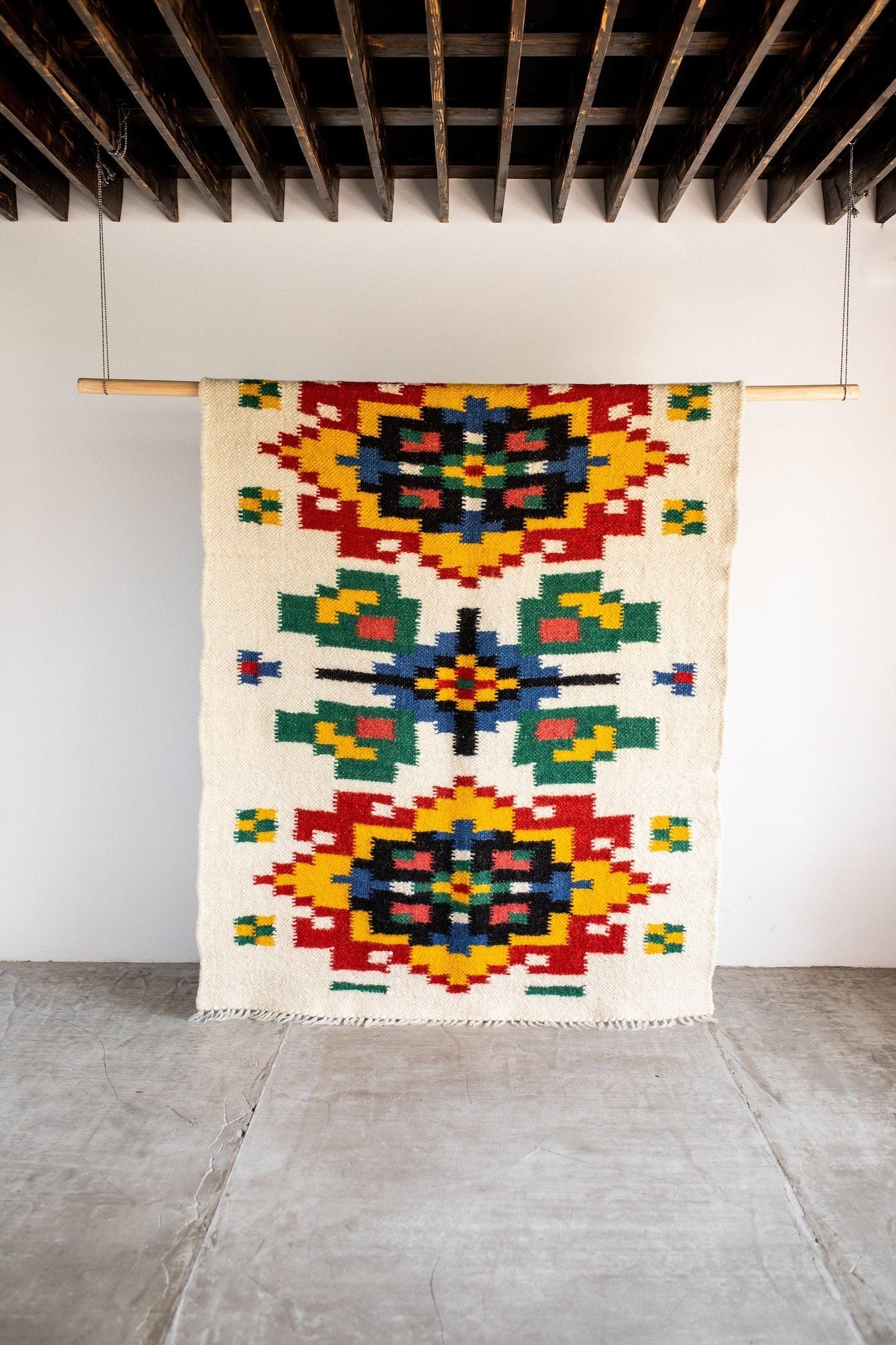 Handwoven Thin Rug  with Traditional Carpathian Pattern