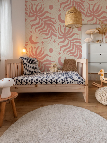 Lunar Leaf Wallpaper, beige and pink