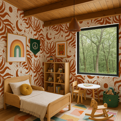 Lunar Leaf Wallpaper, beige and rust