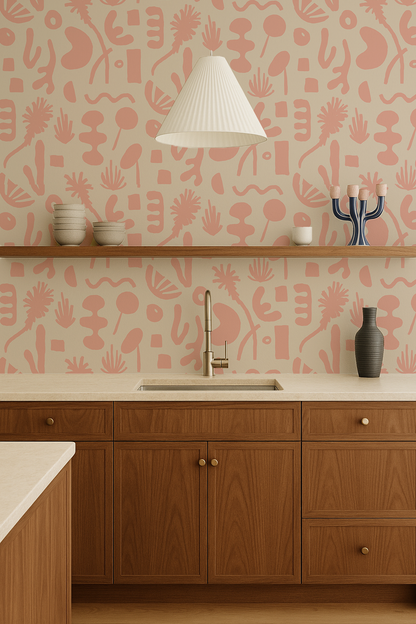 Pool Side Wallpaper, tan and blush