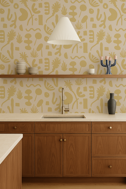Pool Side Wallpaper, tan and lemon