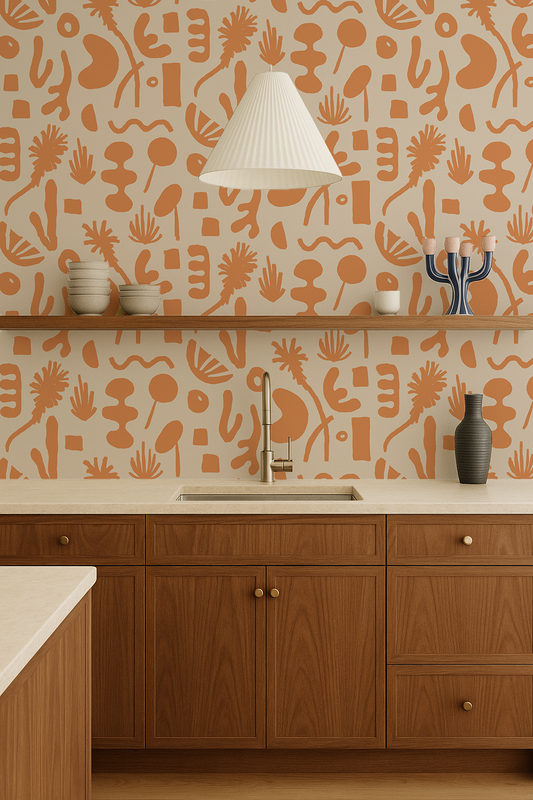 Pool Side Wallpaper, tan and orange