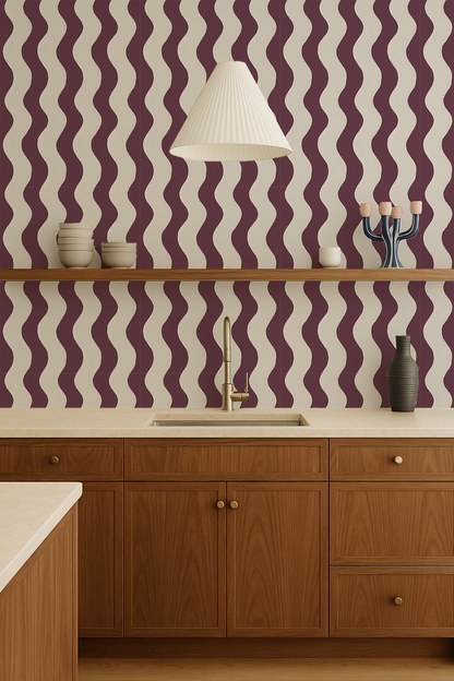 Ziggy Stripe Wallpaper, white and basil purple
