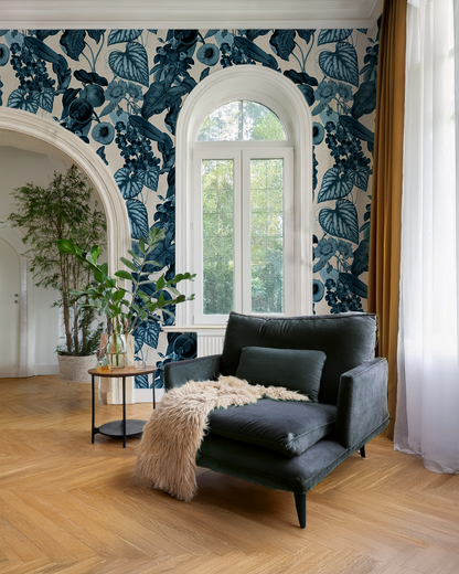 Cali Tropicale Wallpaper, off-white and blue