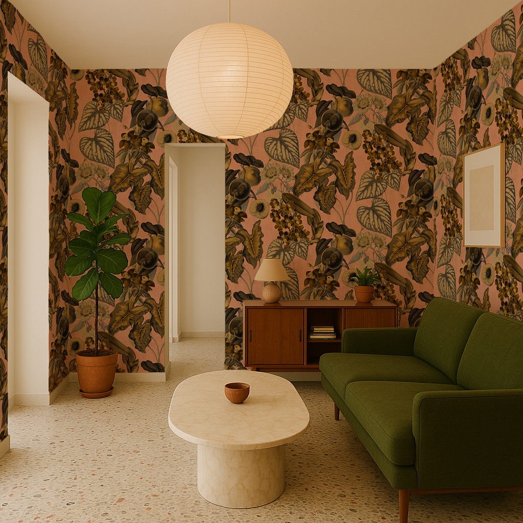 Cali Tropicale Wallpaper, peach and yellow