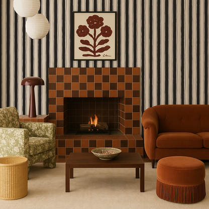 Riviera Stripe Wallpaper, off-white and black