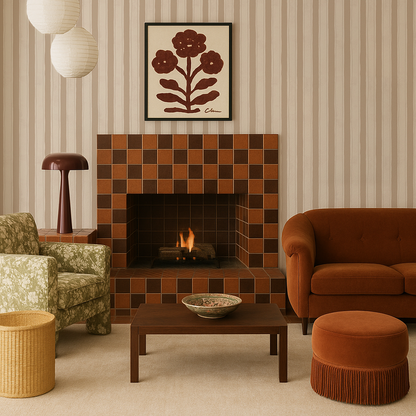 Riviera Stripe Wallpaper, off-white and tan