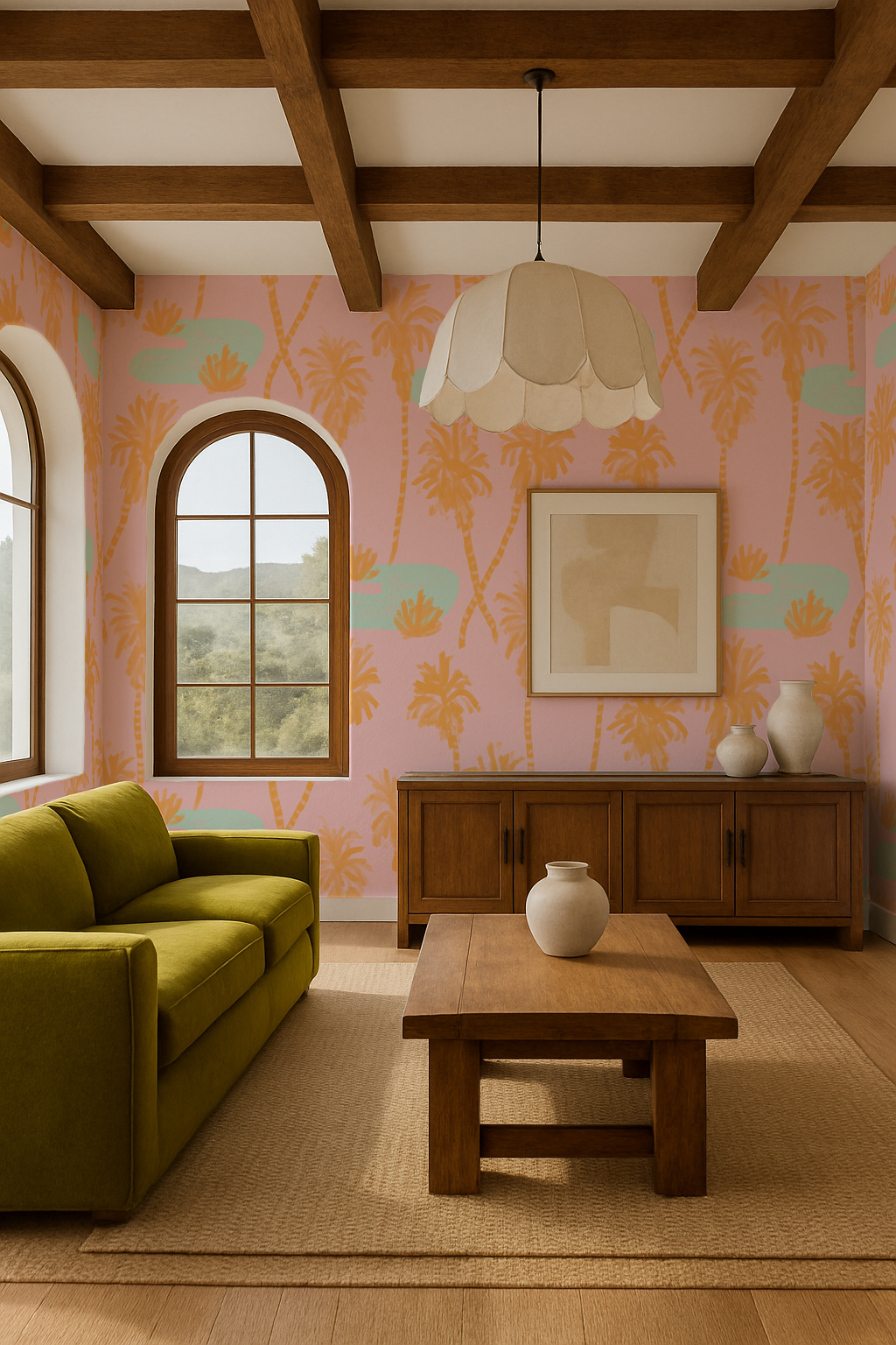 Palm Oasis Wallpaper, pink
