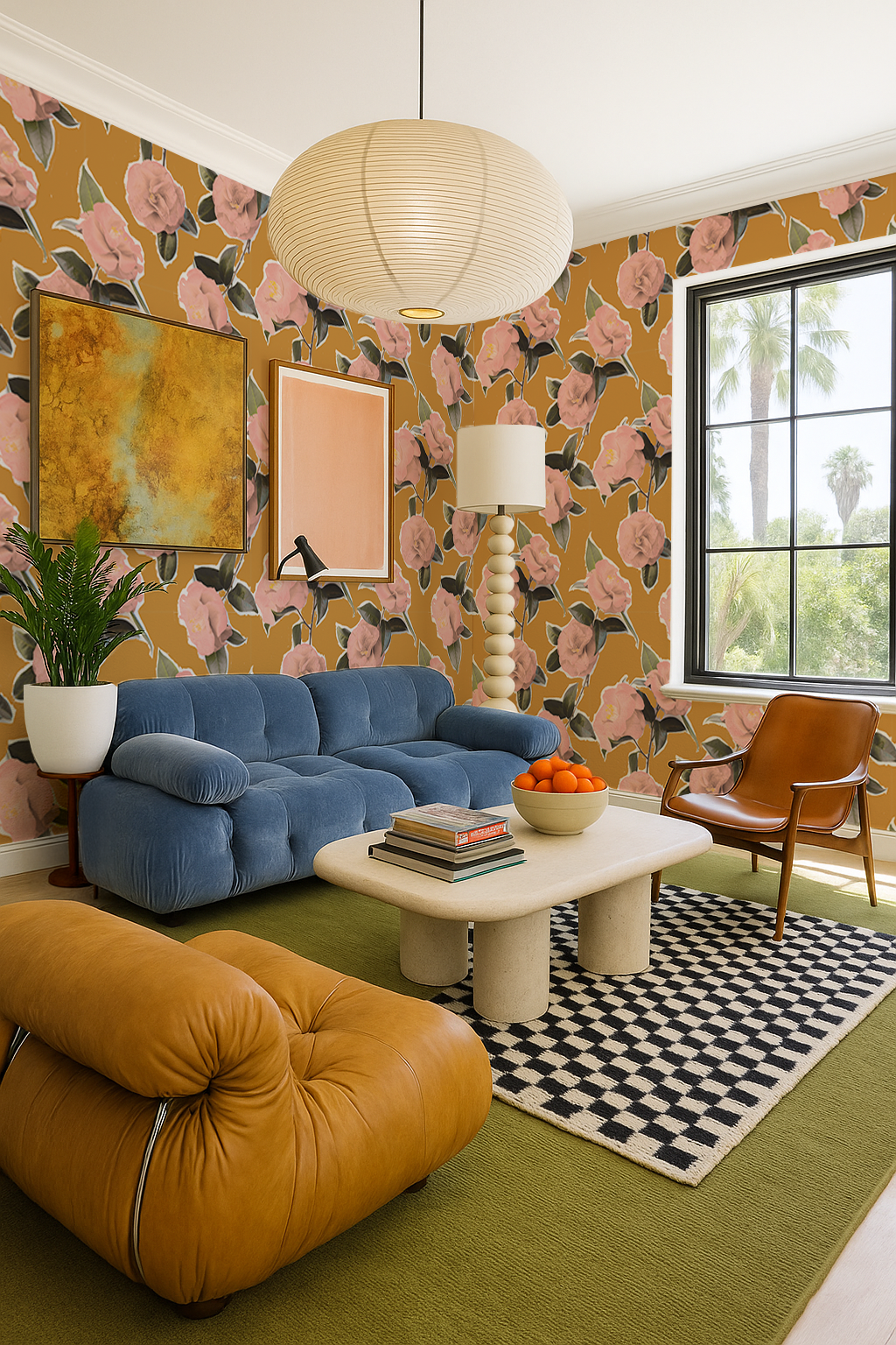 Camellia Wallpaper, mustard