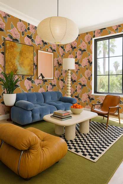 Camellia Wallpaper, mustard