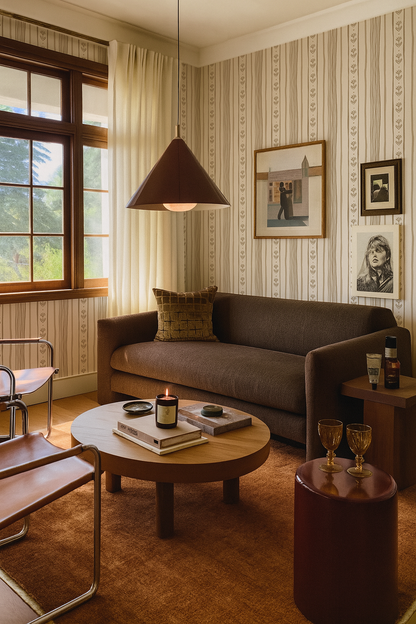 Daisy Chain Stripe Wallpaper, beige and tan