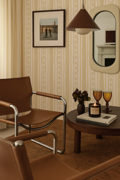 Daisy Chain Stripe Wallpaper, beige and butter yellow