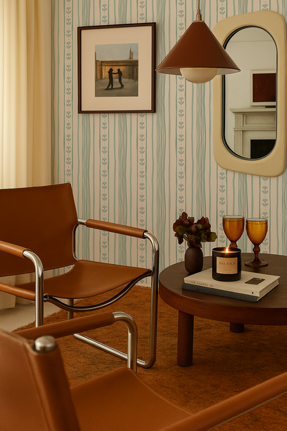 Daisy Chain Stripe Wallpaper, beige and mint