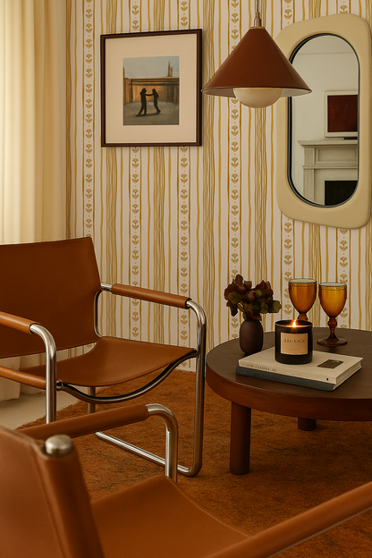 Daisy Chain Stripe Wallpaper, beige and yellow