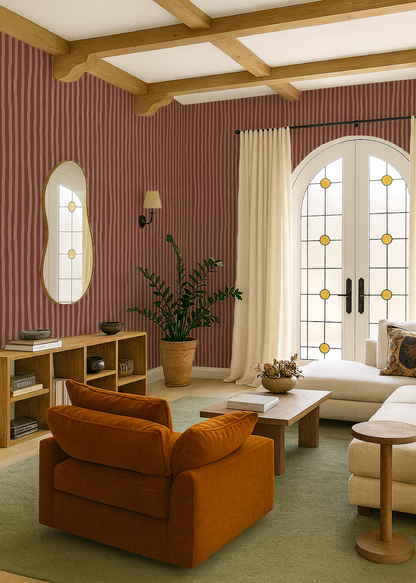 Dolce Stripe Wallpaper, brown and peach