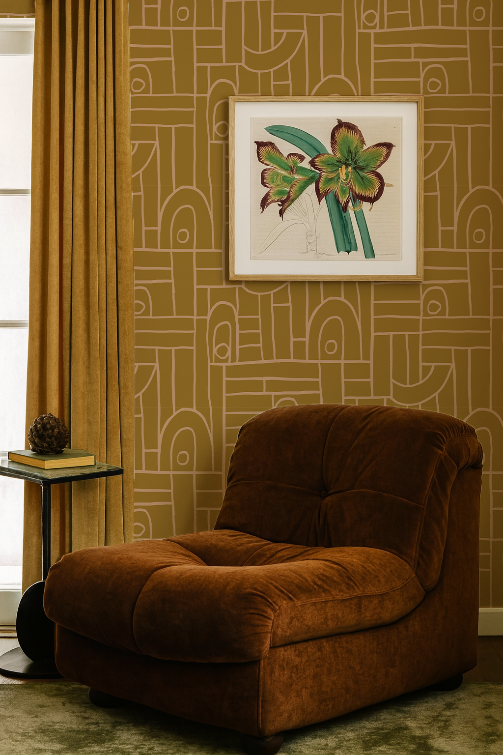 Deco Tile Wallpaper, mustard & peach