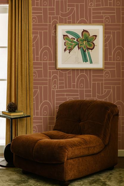 Deco Tile Wallpaper, terra cotta and peach