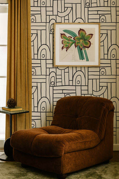 Deco Tile Wallpaper, white and black