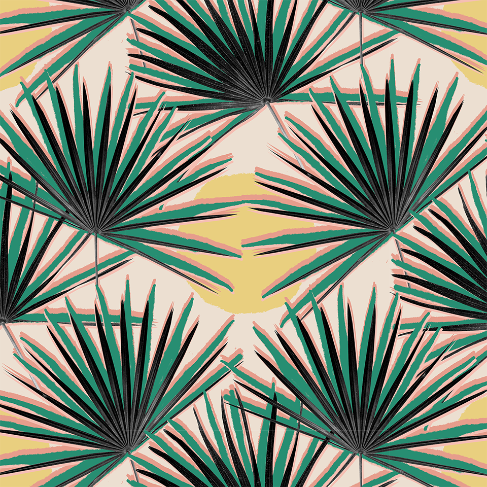 Palm Deco Wallpaper, green and yellow