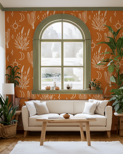 Desert Sky Wallpaper, large pattern, orange and white