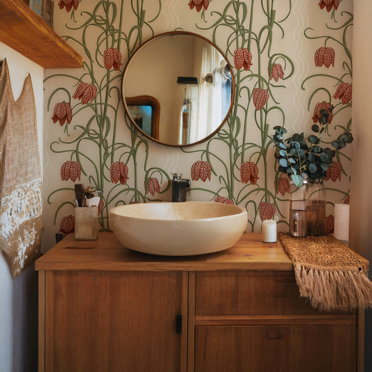 Campanas Wallpaper, neutral and burnt orange
