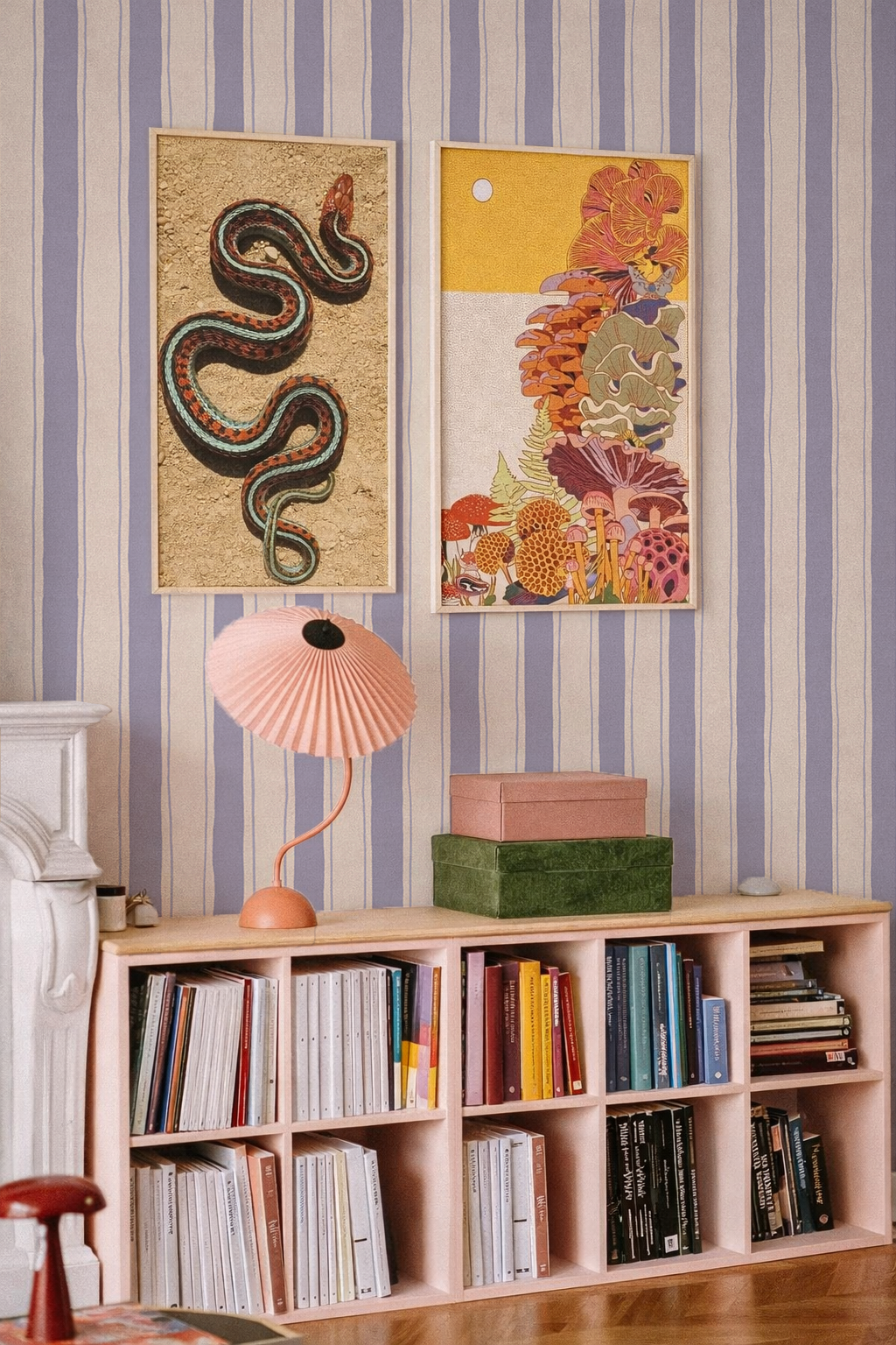 Riviera Stripe Wallpaper, off-white and lavender