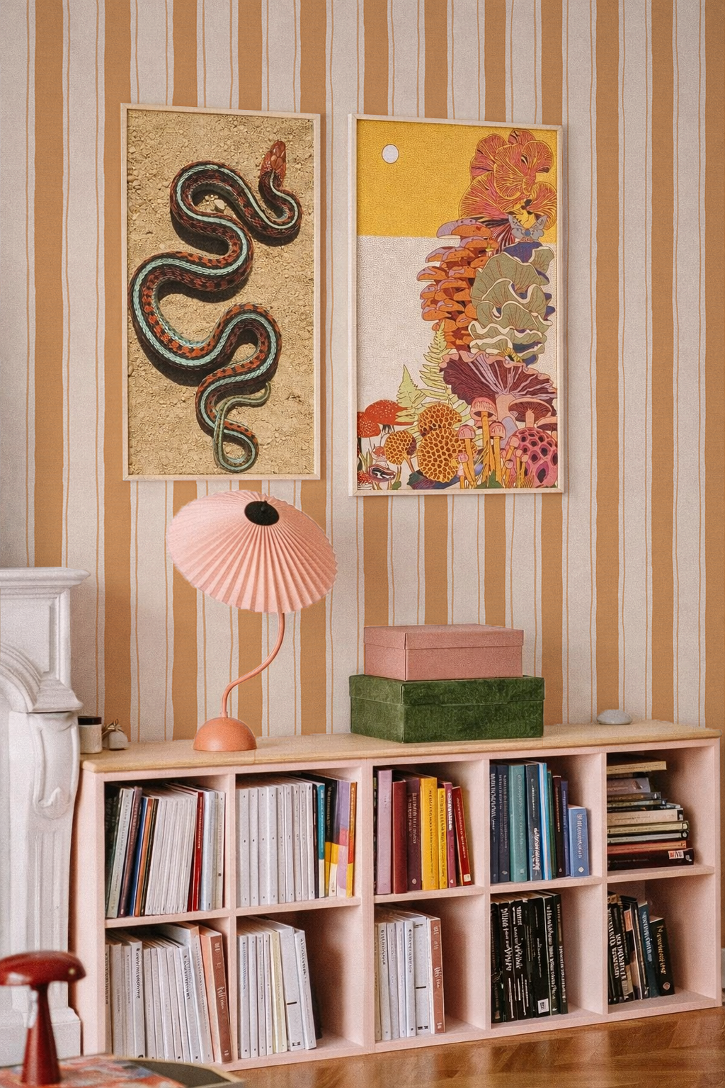 Riviera Stripe Wallpaper, off-white and orange creamsicle